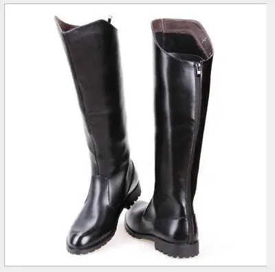 Mens Equestrian Leather Boots Flat Vintage Riding Military Boots Knee High Shoes • $184.03