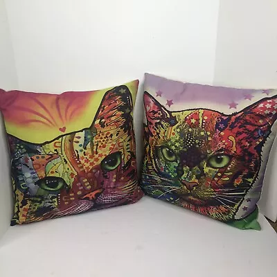 Cat Pillows 17” X 17” Lot Of 2 Colorful  Chic Boho Decortive Fun Dorm • $19.95