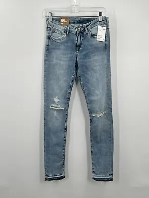 NWT Women H&M Denim Super Skinny Low Waist Jeans 28X30 Raw Hem Distressed • $11.37
