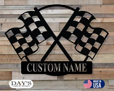 Customizable Metal Checkered Racing Flags Sign Race Car Sign Racing Sign Gift • $149.60