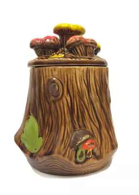 Vintage 1970s California Pottery Mushroom Canister Tree Stump Kitchen 8” • $25.99