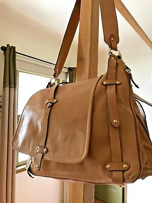 DKNY Vintage Tan Leather Satchel Briefcase Shoulderbag Tote • $110
