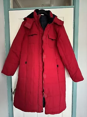 Ladies Cotton Traders Red Thick Padded Coat Detachable Hood Size 18 VGC • £18.99