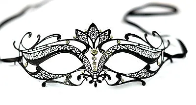 Black Masquerade Mask Metal Filigree  VERONA With Diamantes Luxury Prom Venetian • £9.99