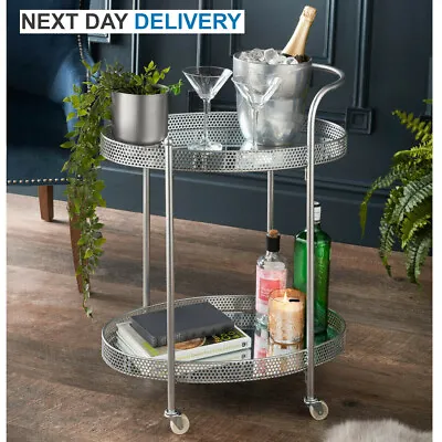 £43.50 • Buy Deco Glamour Drinks Trolley - Silver With 2 Mirrored Shelves - Art Deco Theme