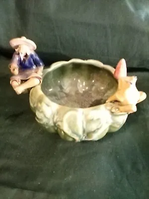 Vintage Mud Man Chinese Ceramic Figural Bowl Pretty Ceramic Fishing Frog 1950s • $12.50