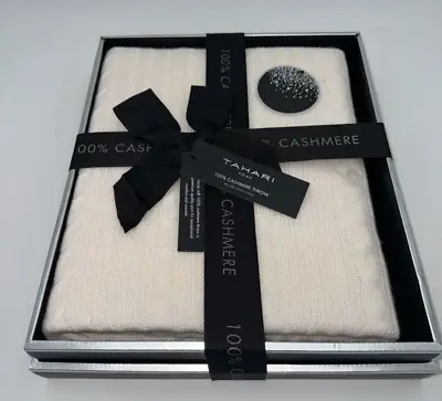 Tahari Pure Cashmere Off White Ivory Knit Throw Blanket 50”x60” Gift Box NIB$299 • £125.37