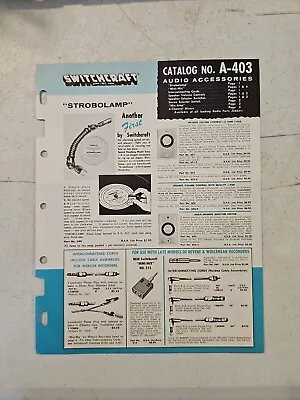 Vintage 1960's Switchcraft Inc. Audio ACCESSORIES Catalog A-403 • $6.36