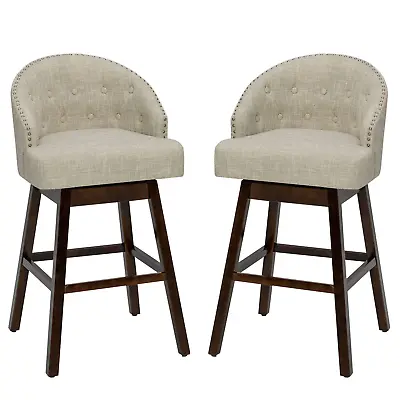 Bar Stools Swivel With Rubber Wood Legs And Padded Back • £197.58