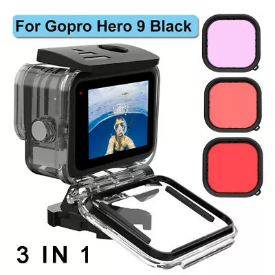 4in1 Camera Waterproof Housing Case Diving Cover Lens Filter Set For Gopro Hero9 • $27.99