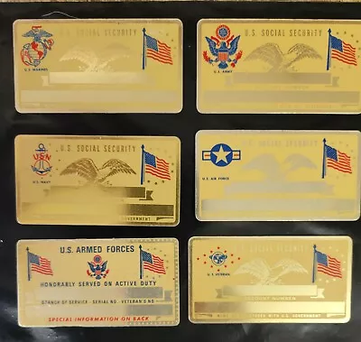 6 Vintage Perma-Plate MILITARY BRANCH S.S  ID Cards Aluminum NOS 1970'S 5 Total • $19.36