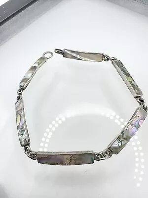 Vintage Mexico 925 Sterling Silver Bracelet Abalone 6 Panel Links • $18.99