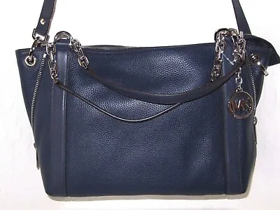 Michael Kors Stanthorpe Navy Pebbled Leather Lrg Crossbody Satchel Bag NWT $398 • $169.99