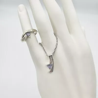 10K Two Tone White Gold Diamond & Tanzanite Ring & Pendant Set .04 Ctw 3.6 • £875.80