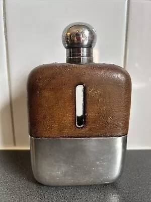 Antique Silver Plate Glass & Leather Hip Flask - James Dixon & Sons • $325