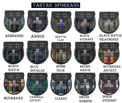 Scottish Kilt SPORRAN With Chain Strap - Premium Unisex Kilt Bag - Clan Tartan • $43