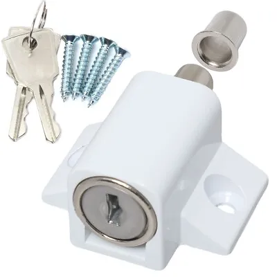 WHITE PATIO DOOR LOCK CATCH+SCREWS Sliding UPVC Metal Window Locking Dead Bolt • £9.79