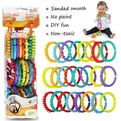 24x Rainbow Teething Ring Links Plastic Baby Kids Infant Stroller Play Mat Toys • £6.59