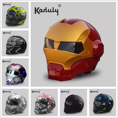 Iron Man Helmet Full Cover Safety Revealable Motorcycle Retro Style Helmet • $123.98