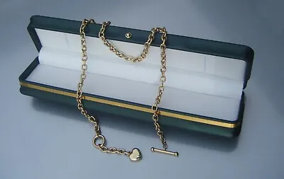 Heavy 9ct H/M Yellow Gold Chain Necklace T Bar & Heart Pendant 15 Grams 18 Boxed • £425