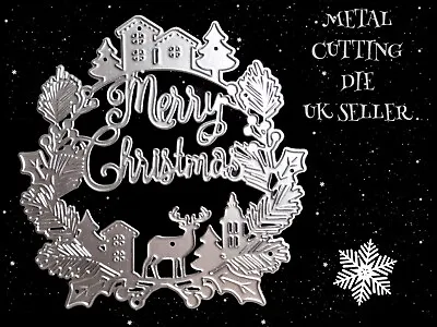 £5.15 • Buy Stunning Merry  Christmas Wreath Metal Cutting Die Reindeer Houses Holly Trees