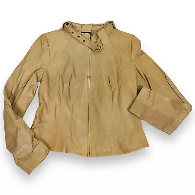 VERO MODA Myra Leather Jacket Size 10 (fit Like XS) Tan Beige Full Zip Closure • $40