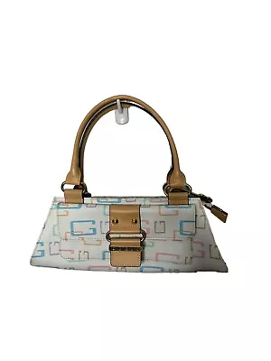 GUESS Bright Beach Monogram Logo PVC Canvas Y2K Retro Shoulder Bag Vintage • $42.49