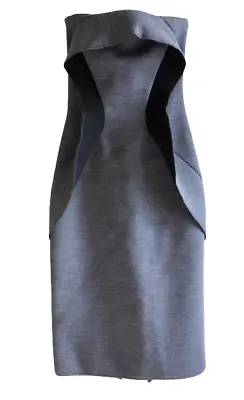 BY JOHNNY Sz 8 Grey Black Wool Pencil Ruffle Strapless Cocktail Party Dress NEW • $50