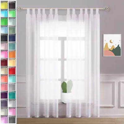 Voile Curtains Pair (2 Panels+tie Backs ) White Voile Net Tab Top Panels 10size • £14