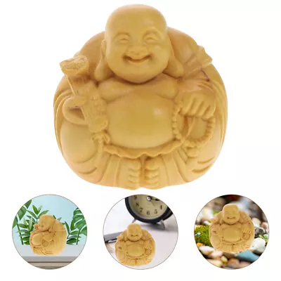 Mini Laughing Buddha Statue Wood Finish Lucky Ornament 1.2in-LM • £8.99