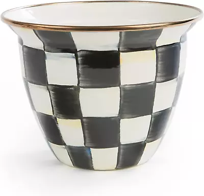 Courtly Check Enamel Flower Pot Large Black-And-White Indoor Planter • $83.99