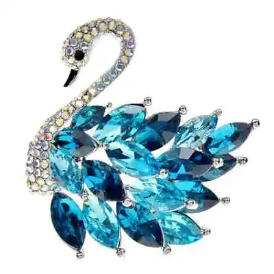 Elegant Vintage Crystal Swan Brooch Rhinestone Animal Blue Women Fashion Jewelry • $16.98