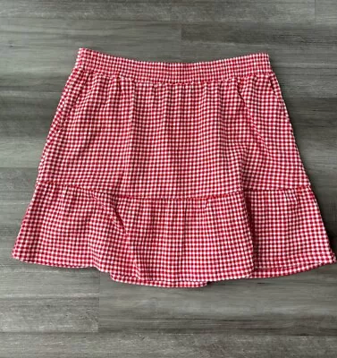 Lands End Red Gingham Knit Tiered Skirt Size XL NWT Checkered Pockets • $27.60