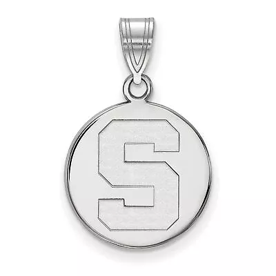 Michigan State Spartans School Letter Logo Disc Pendant In Sterling Silver • $51.99