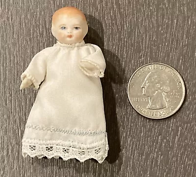 Vintage Artisan Dollhouse Miniature Infant 2.5” Tiny Porcelain Baby Doll Signed • $68.99