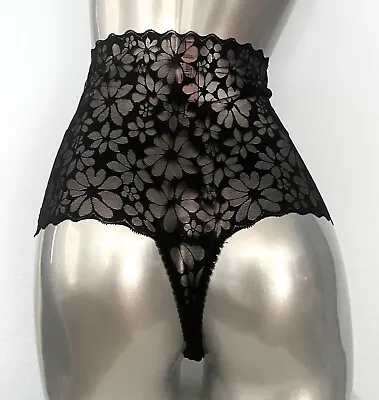 Victorias Secret Sexy New No Show High Waist Floral Lace Black Thong Panty  • $14.99