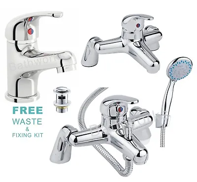 Luxury Bathroom Modern Chrome Taps Sink Basin Mixer Bath Filler Shower Tap Sets • £15.99