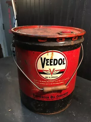 Vintage Veedol Tractor Oil 5  Gallon Oil Grease  Can Wood Handle  Empty Can • $110.50