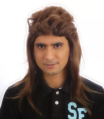 £4.99 • Buy 80's Brown MULLET JASON WIG FANCY DRESS Pop Star HILL BILLY 1980s