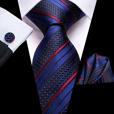 Men's Striped Ties Colours Silk Woven Necktie Set Handkerchief Cufflinks • $11.99