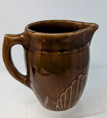 Monmouth Art Pottery Pitcher Brown Shell Pattern USA West Stoneware - Excellent • $31