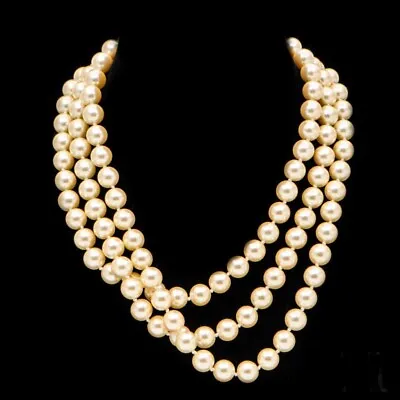 KENNETH JAY LANE KJL Logo Clasp Jackie Kennedy Triple Strand Pearl Necklace • $120.99
