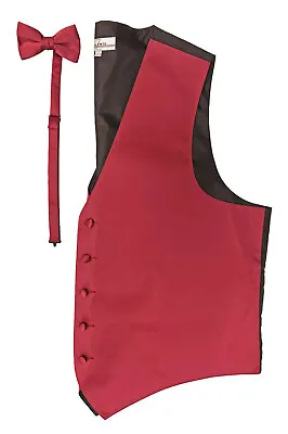 Men's Red Zelente Tuxedo Vest & Bow Tie Fullback Wedding Groom Church Suit 4XL • $9.99