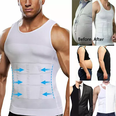 Compression T-Shirt Men Slimming Body Shaper Vest Control Tank Top Shapewear • $17.12