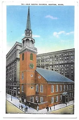 Linen Postcard Old South Church Boston Mass. Unposted No Writing • $2.99