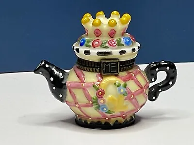 Miniature MARY ENGELBREIT Mini TeaPot Trinket Box Hinged  The Queen Crown  1998. • $15