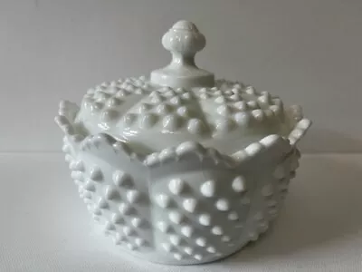 Vintage Fenton White Hobnail Milk Glass Candy Sugar Jam Or Treasures Dish • $19