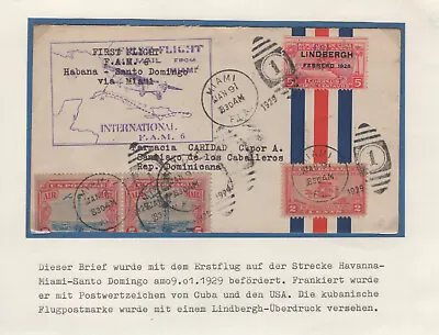 1929 USA Airmail F.A.M 6 First Flight Cover Habana -Miami - Santo Domingo • $74.95