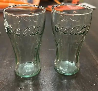 2 Green 8 Oz Small Coca Cola Coke Glasses Set Of 2! • $7.99