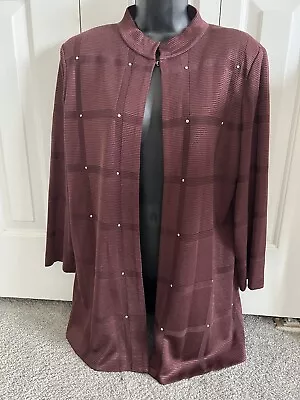 Ming Wang Studded Grid Knit Jacket Heritage Fit Large Auburn Brown Hook Eye NWT • $99